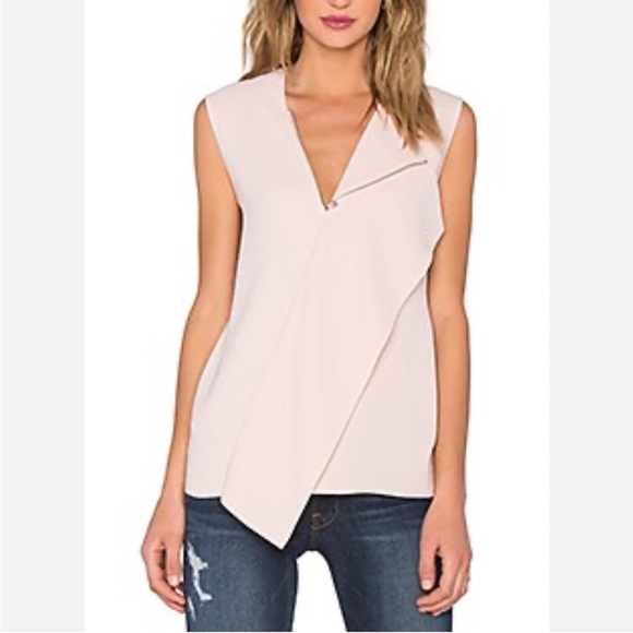 VINCE Zip Neck Draped Shell in New Buff REVOLVE Light Pink Sleeveless Sz L - Picture 1 of 10